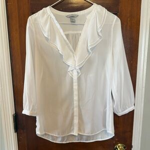 White Ruffle Trim Blouse